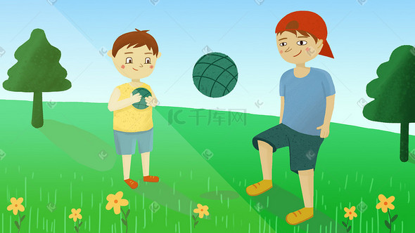 儿童节户外运动手绘插画图片